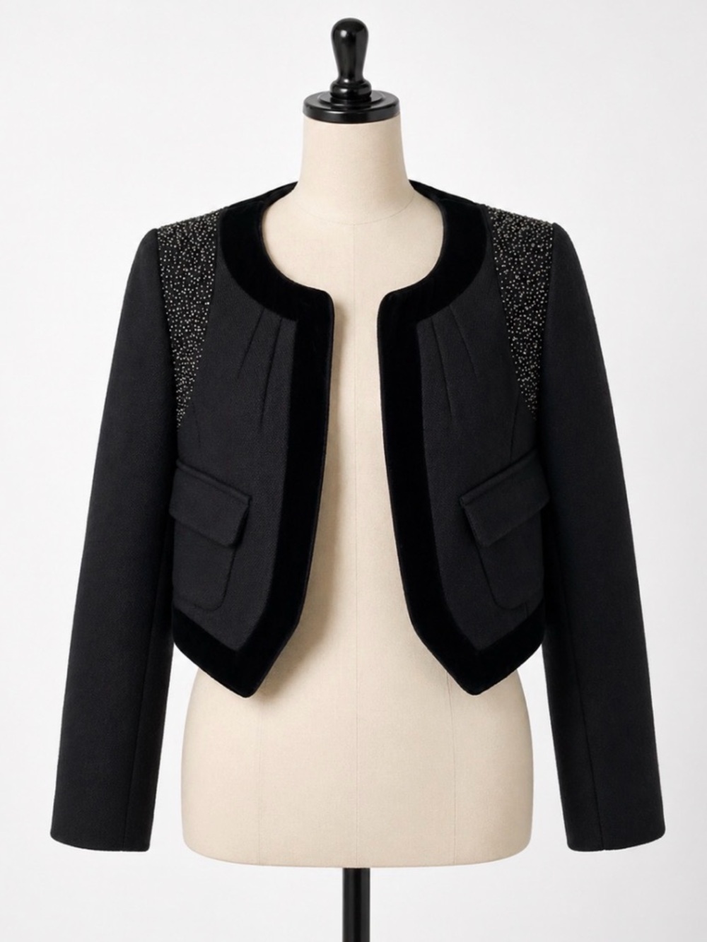 Day Birger & Mikkelsen Black Cropped Embellished Jacket with Velvet Trim